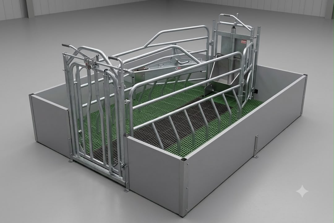 Cage de maternité complète avec caillebotis vert et barrières